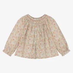 Bonpoint Tops*Girls Pink Floral Print Cotton Blouse