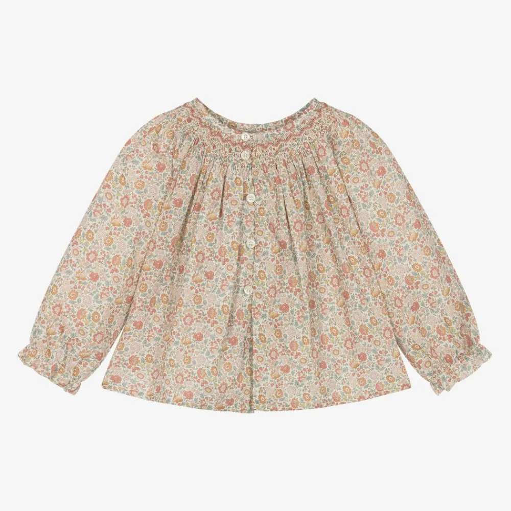 Bonpoint Tops*Girls Pink Floral Print Cotton Blouse