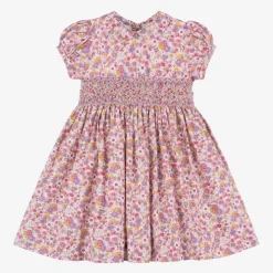 Rachel Riley Dresses*Girls Pink Floral Smocked Cotton Dress