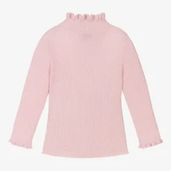 Il Gufo Tops*Girls Pink Frill Polo Neck Wool Jumper