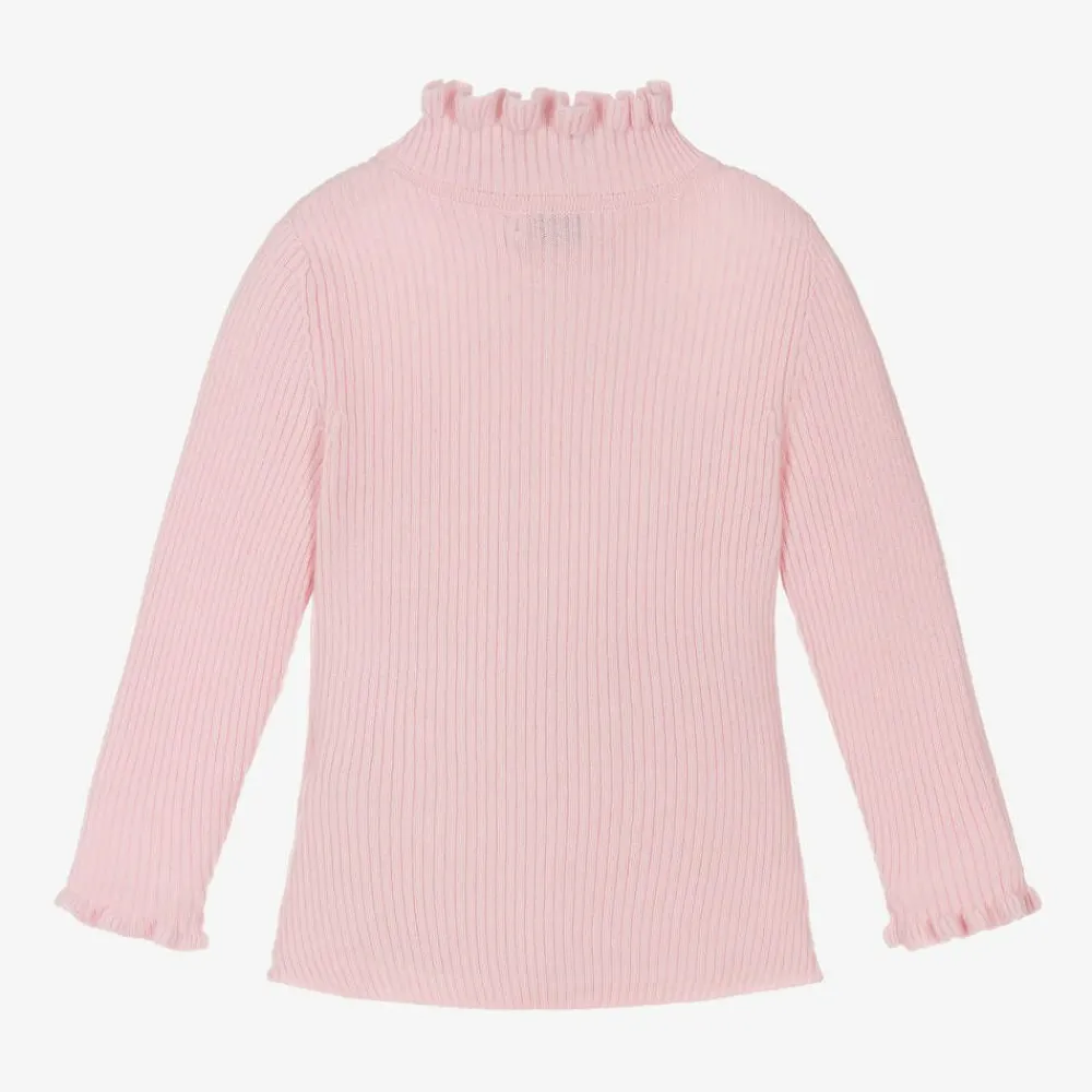 Il Gufo Tops*Girls Pink Frill Polo Neck Wool Jumper