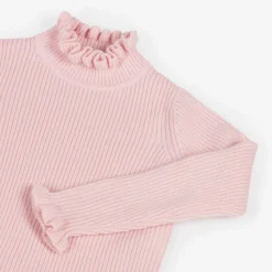 Il Gufo Tops*Girls Pink Frill Polo Neck Wool Jumper