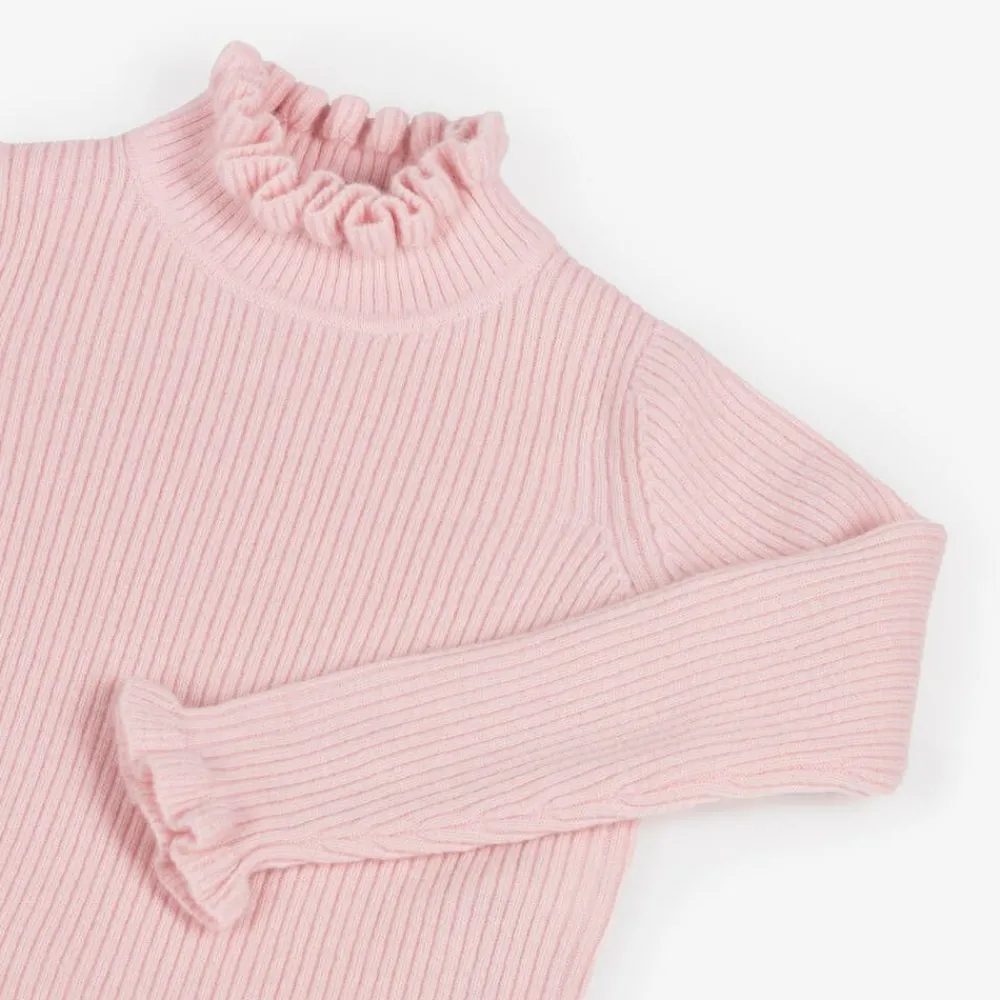 Il Gufo Tops*Girls Pink Frill Polo Neck Wool Jumper