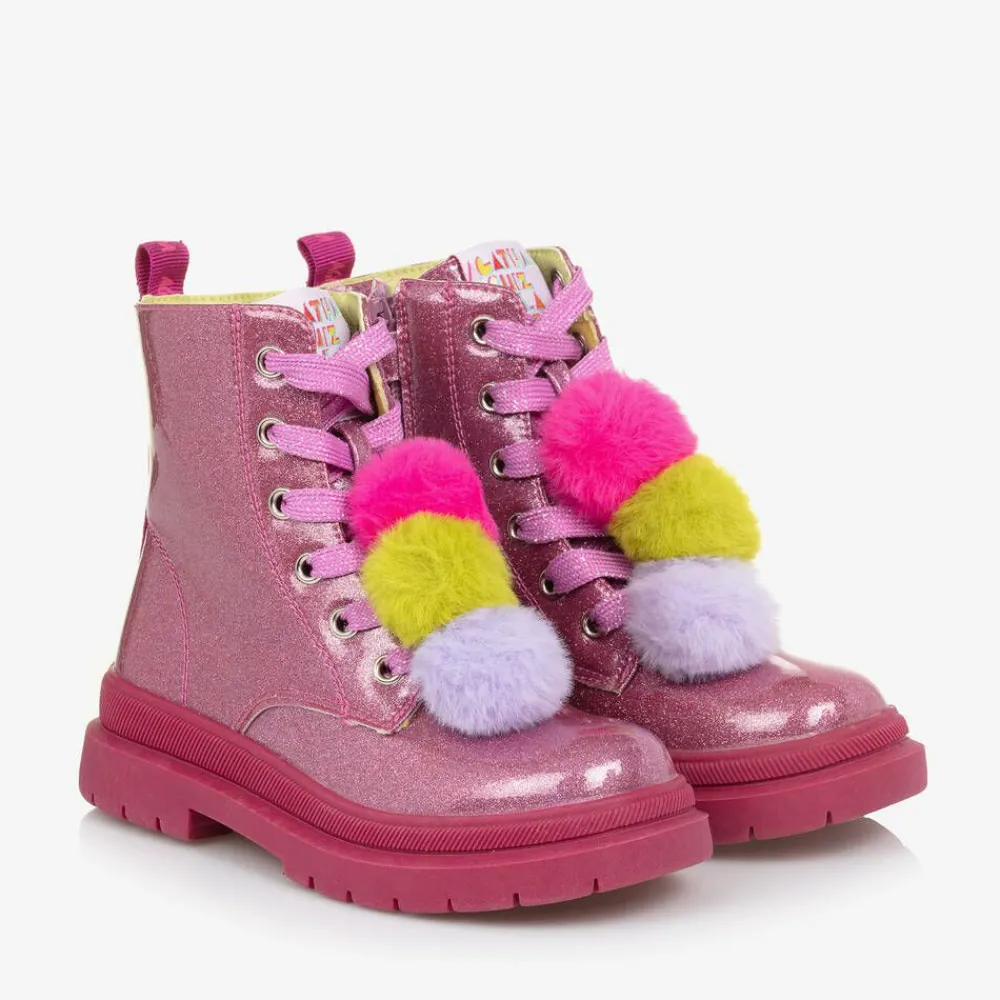 Agatha Ruiz de la Prada Boots|Boots*Girls Pink Glitter Pom-Pom Boots