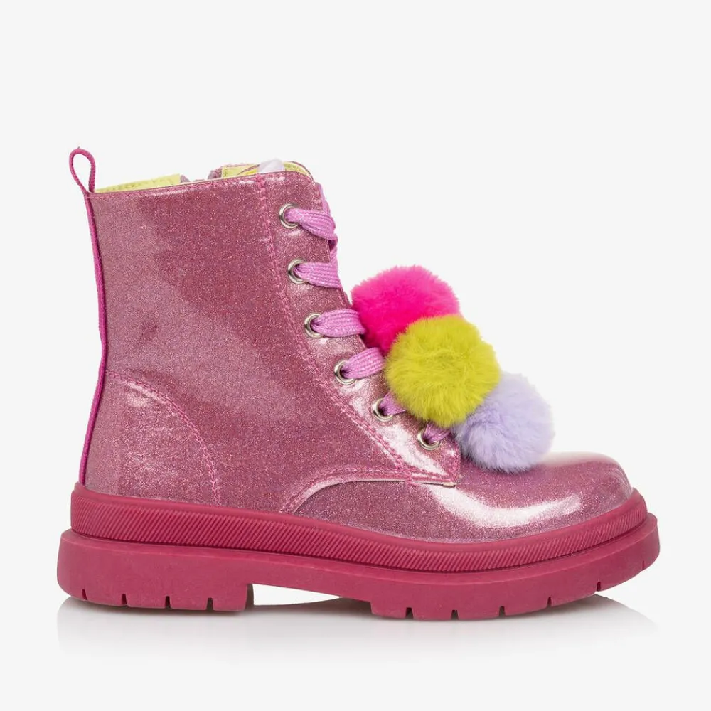 Agatha Ruiz de la Prada Boots|Boots*Girls Pink Glitter Pom-Pom Boots