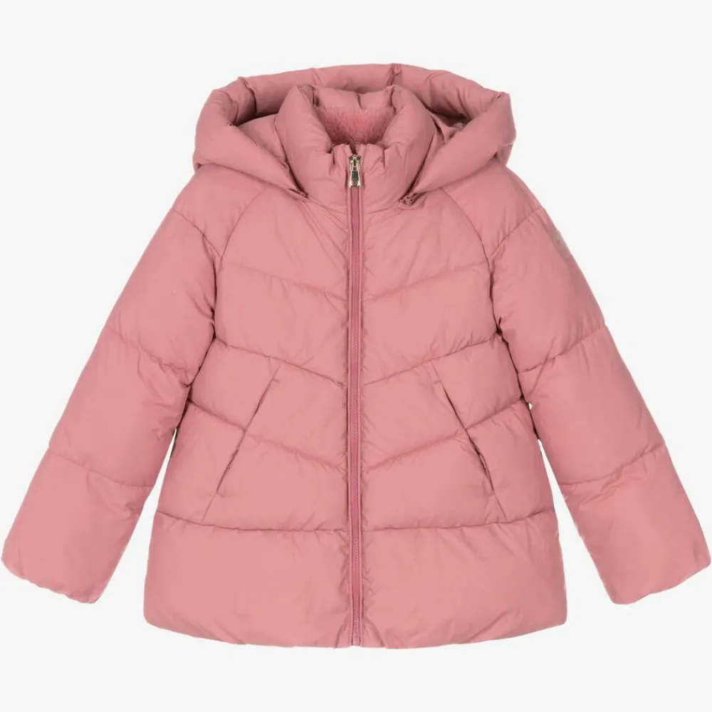 Mayoral Coats & Jackets*Girls Pink Hooded Puffer Coat