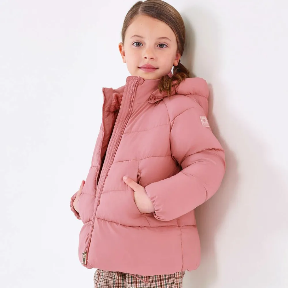 Mayoral Coats & Jackets*Girls Pink Hooded Puffer Coat