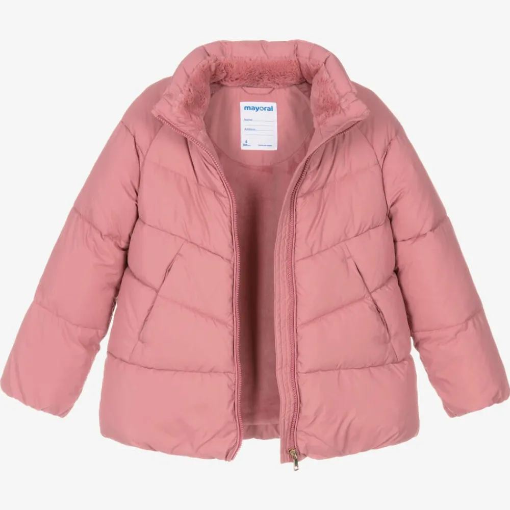 Mayoral Coats & Jackets*Girls Pink Hooded Puffer Coat