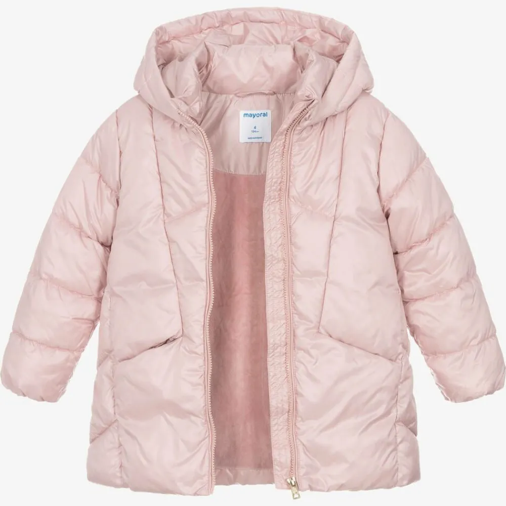 Mayoral Coats & Jackets*Girls Pink Hooded Puffer Coat
