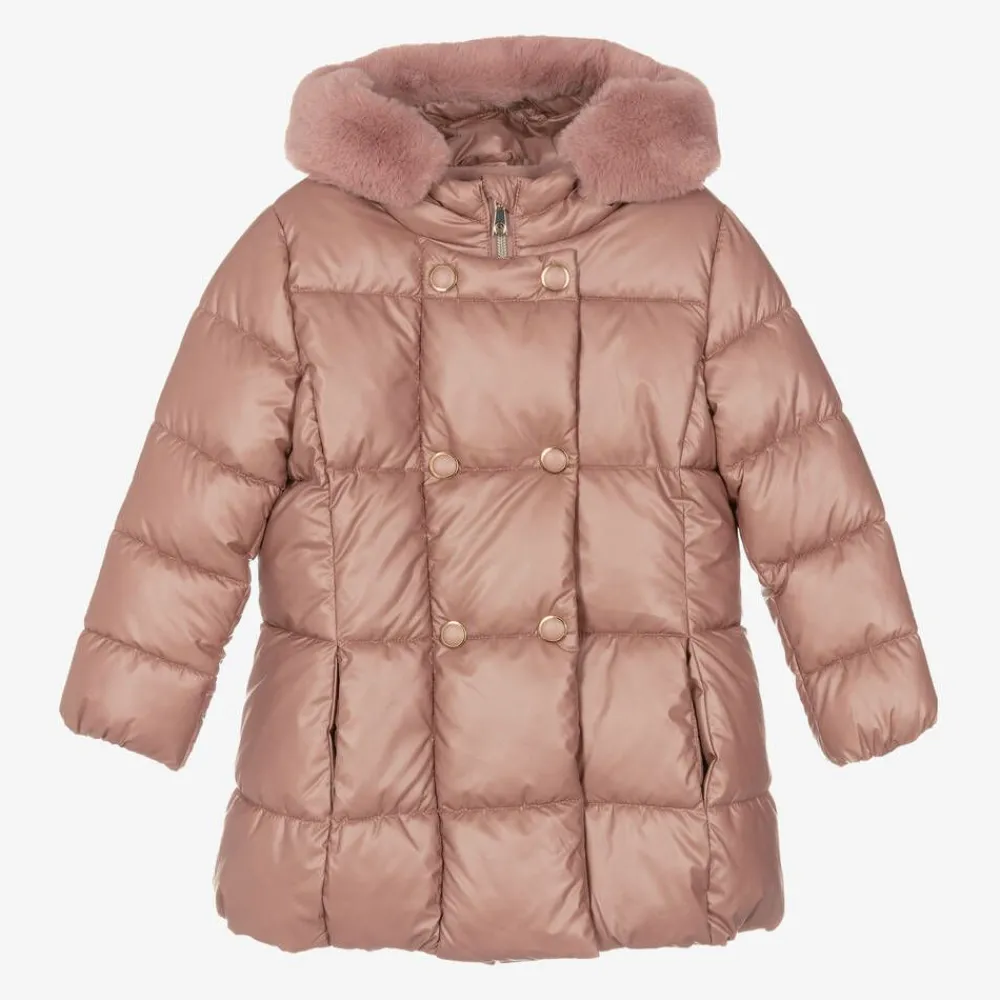 Mayoral Coats & Jackets*Girls Pink Hooded Puffer Coat