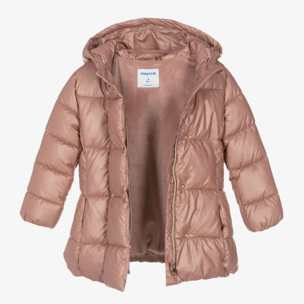 Mayoral Coats & Jackets*Girls Pink Hooded Puffer Coat
