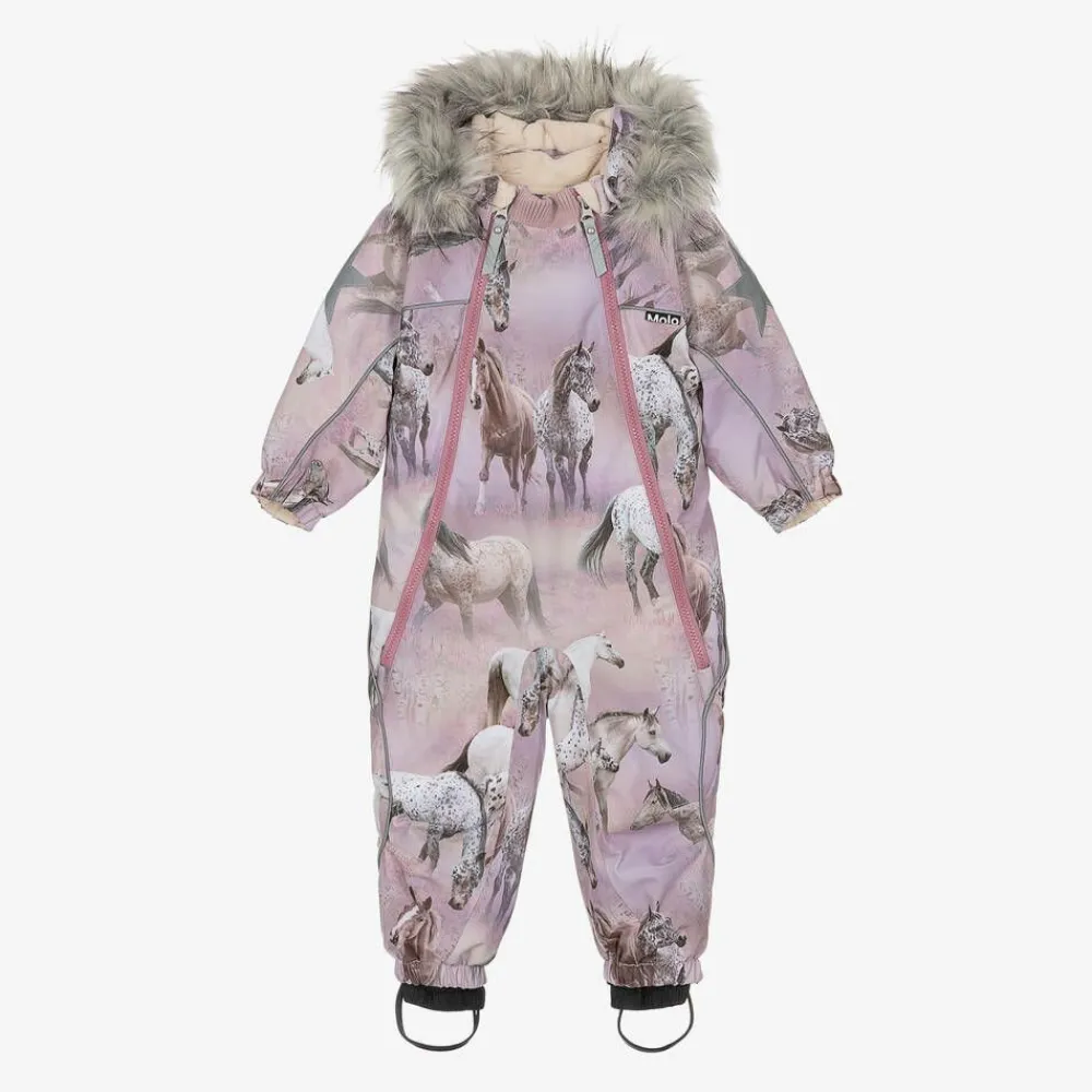 Molo Snowwear|Snowwear*Girls Pink Horse Snowsuit