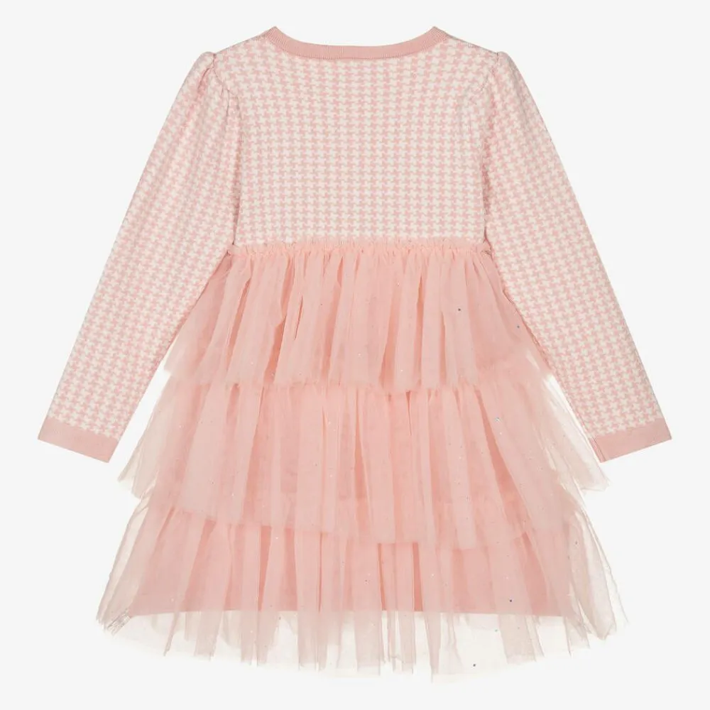 Beau KiD Dresses*Girls Pink Houndstooth Knitted Dress