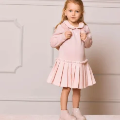 Patachou Dresses*Girls Pink Jersey & Tweed Dress