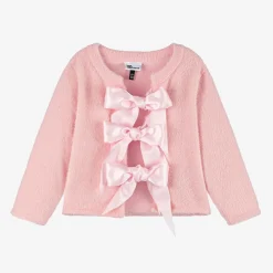 The Tiny Universe Tops*Girls Pink Knitted Bow Cardigan