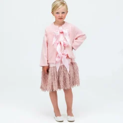 The Tiny Universe Tops*Girls Pink Knitted Bow Cardigan
