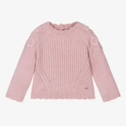 Mayoral Tops*Girls Pink Knitted Flower Sweater