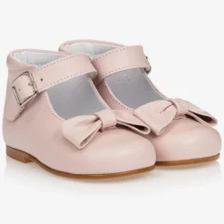 Childrens Classics Bar Shoes|Bar Shoes*Girls Pink Leather Bow Shoes