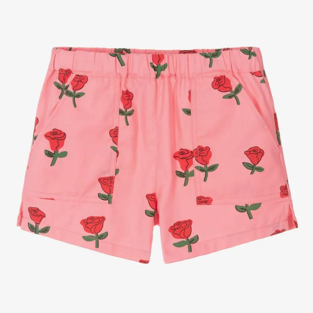 Mini Rodini Shorts*Girls Pink Organic Cotton Roses Shorts