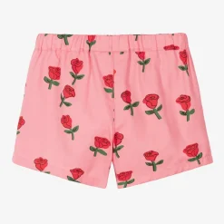Mini Rodini Shorts*Girls Pink Organic Cotton Roses Shorts