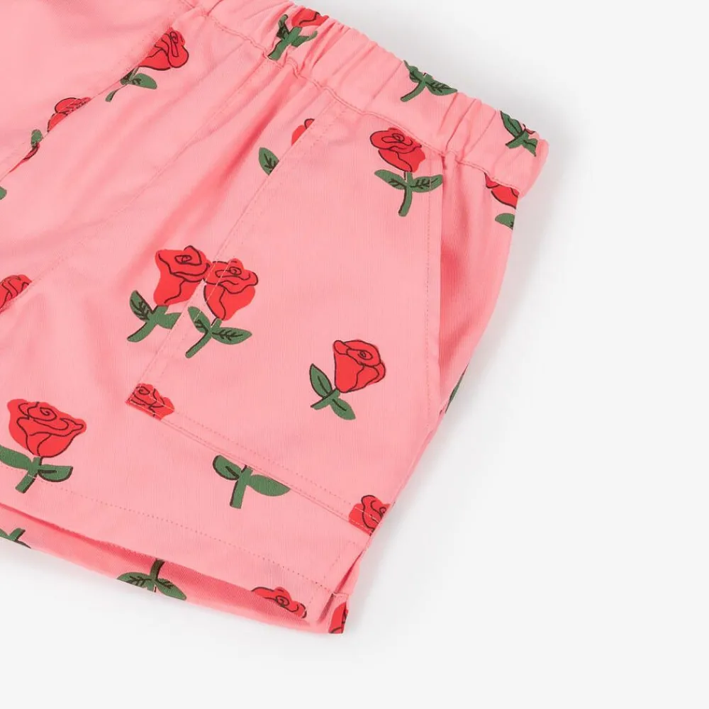 Mini Rodini Shorts*Girls Pink Organic Cotton Roses Shorts