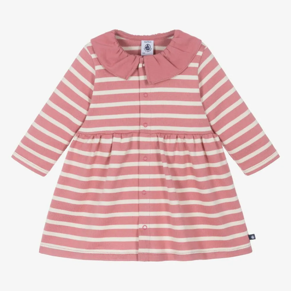 Petit Bateau Dresses*Girls Pink Organic Cotton Striped Dress