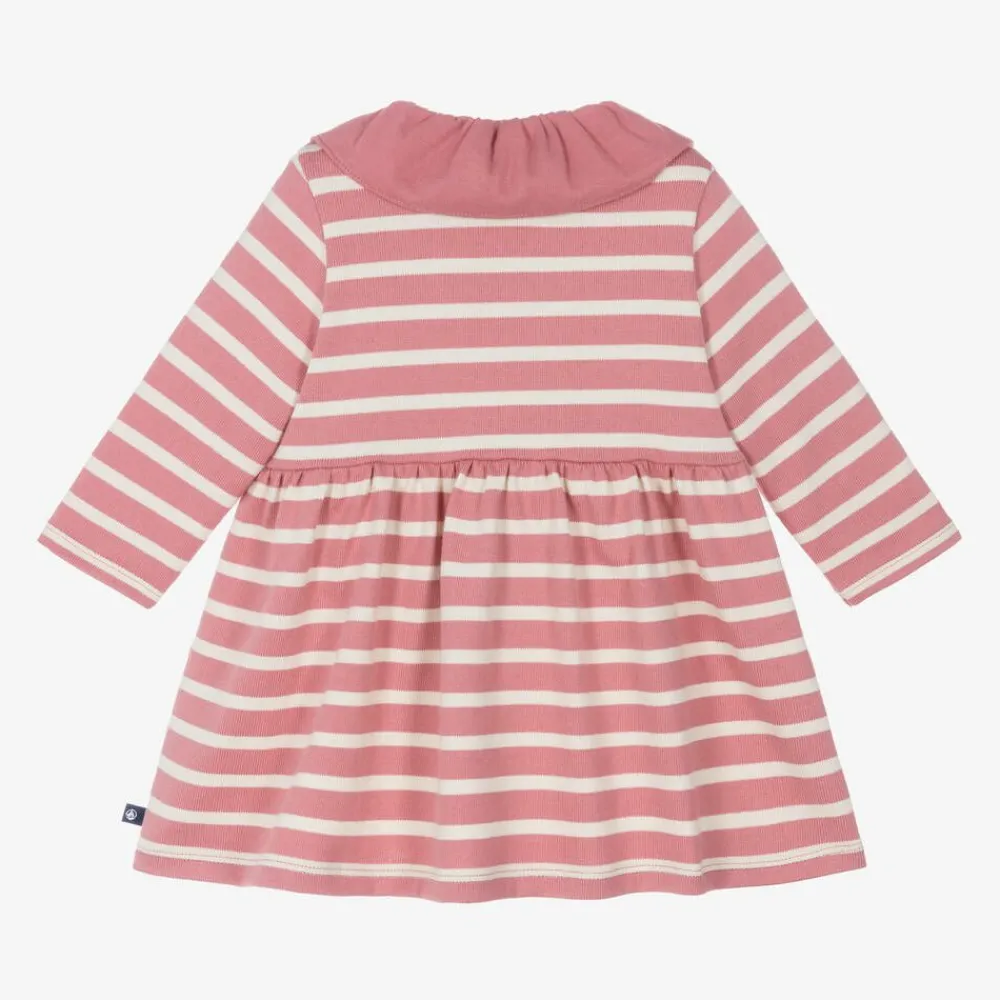Petit Bateau Dresses*Girls Pink Organic Cotton Striped Dress