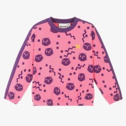 Mini Rodini Tops*Girls Pink Organic Cotton Cats Sweatshirt