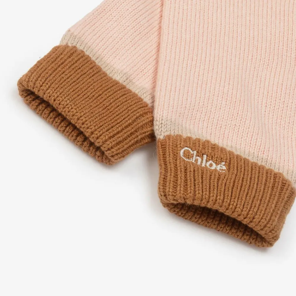Chloé Gloves & Mittens*Girls Pink Organic Cotton Knit Gloves