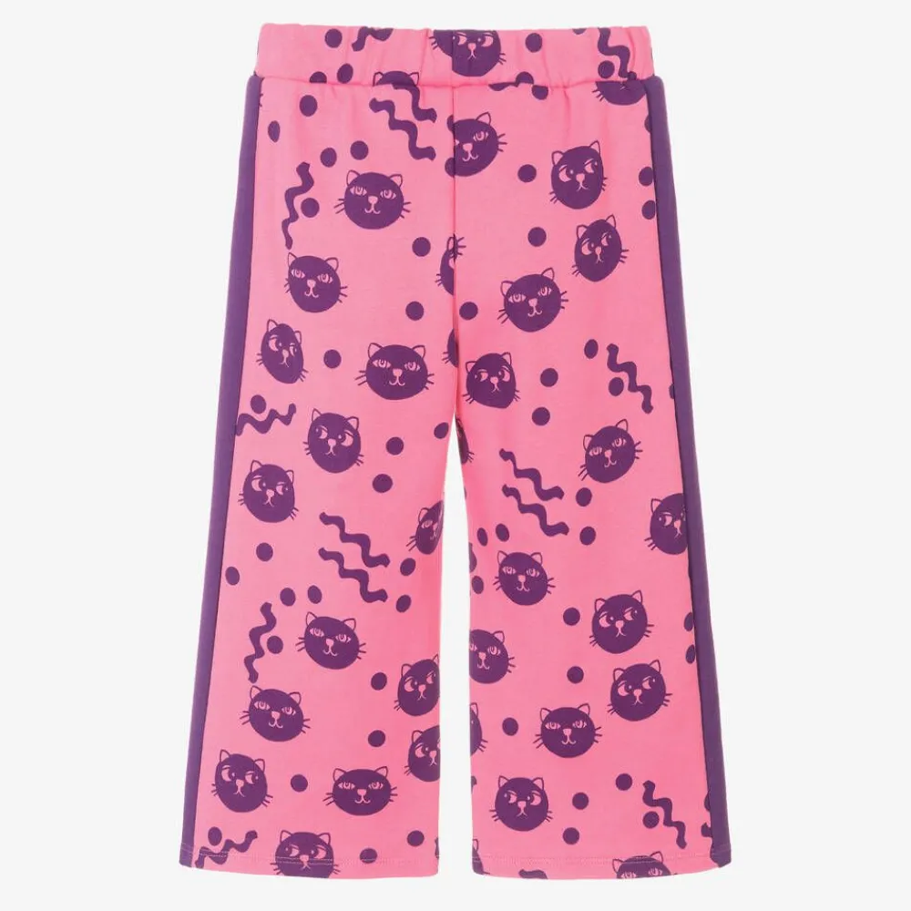 Mini Rodini Trousers*Girls Pink Organic Cotton Cats Joggers
