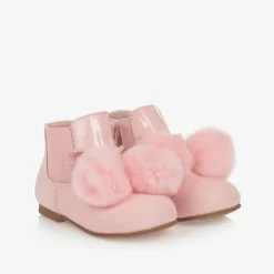 Beau KiD Boots*Girls Pink Patent Leather Pom-Pom Boots