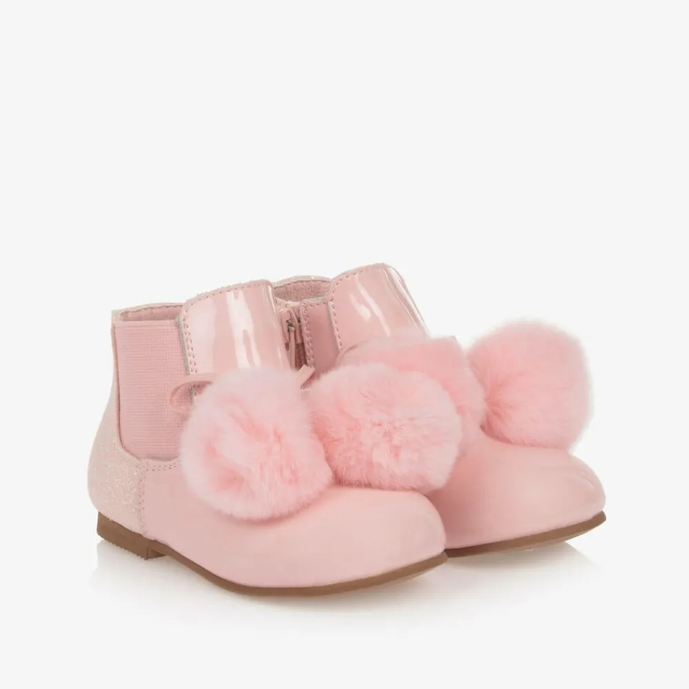 Beau KiD Boots*Girls Pink Patent Leather Pom-Pom Boots
