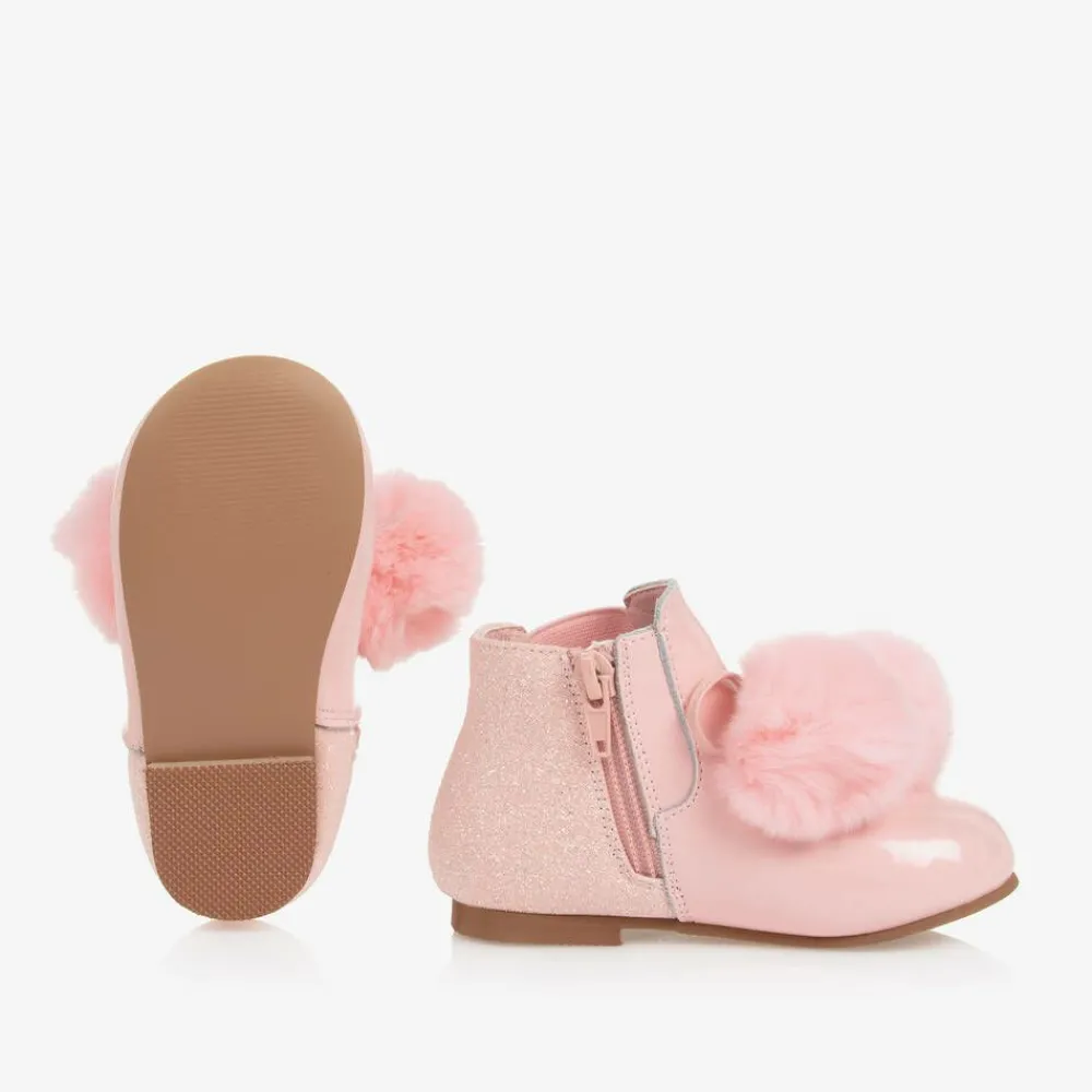 Beau KiD Boots*Girls Pink Patent Leather Pom-Pom Boots