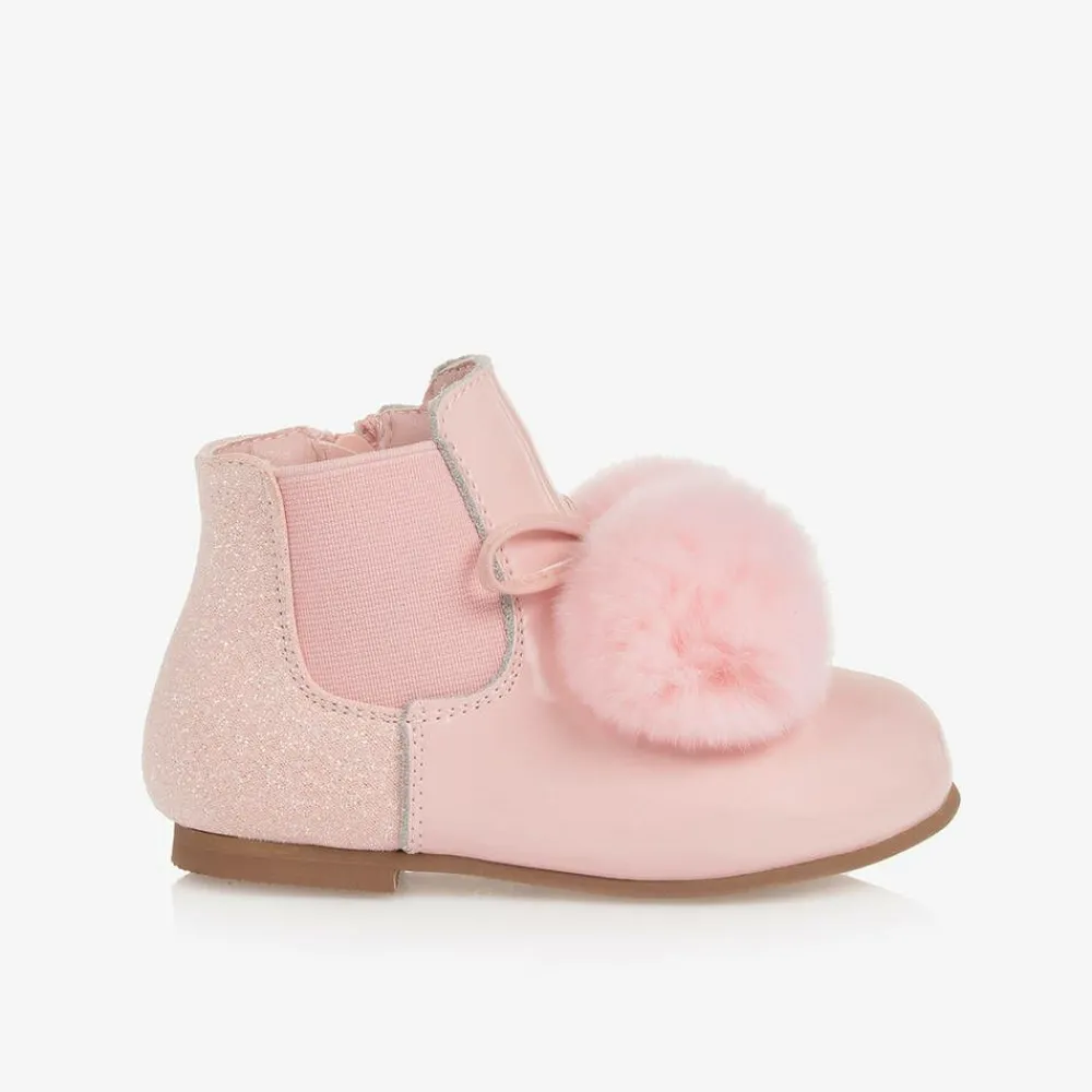 Beau KiD Boots*Girls Pink Patent Leather Pom-Pom Boots