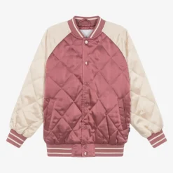 Molo Coats & Jackets*Girls Pink Quilted Satin Bomber Jacket DarkRose
