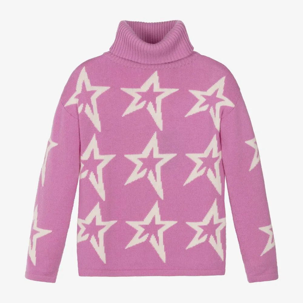 Perfect Moment Tops*Girls Pink Roll Neck Star Sweater