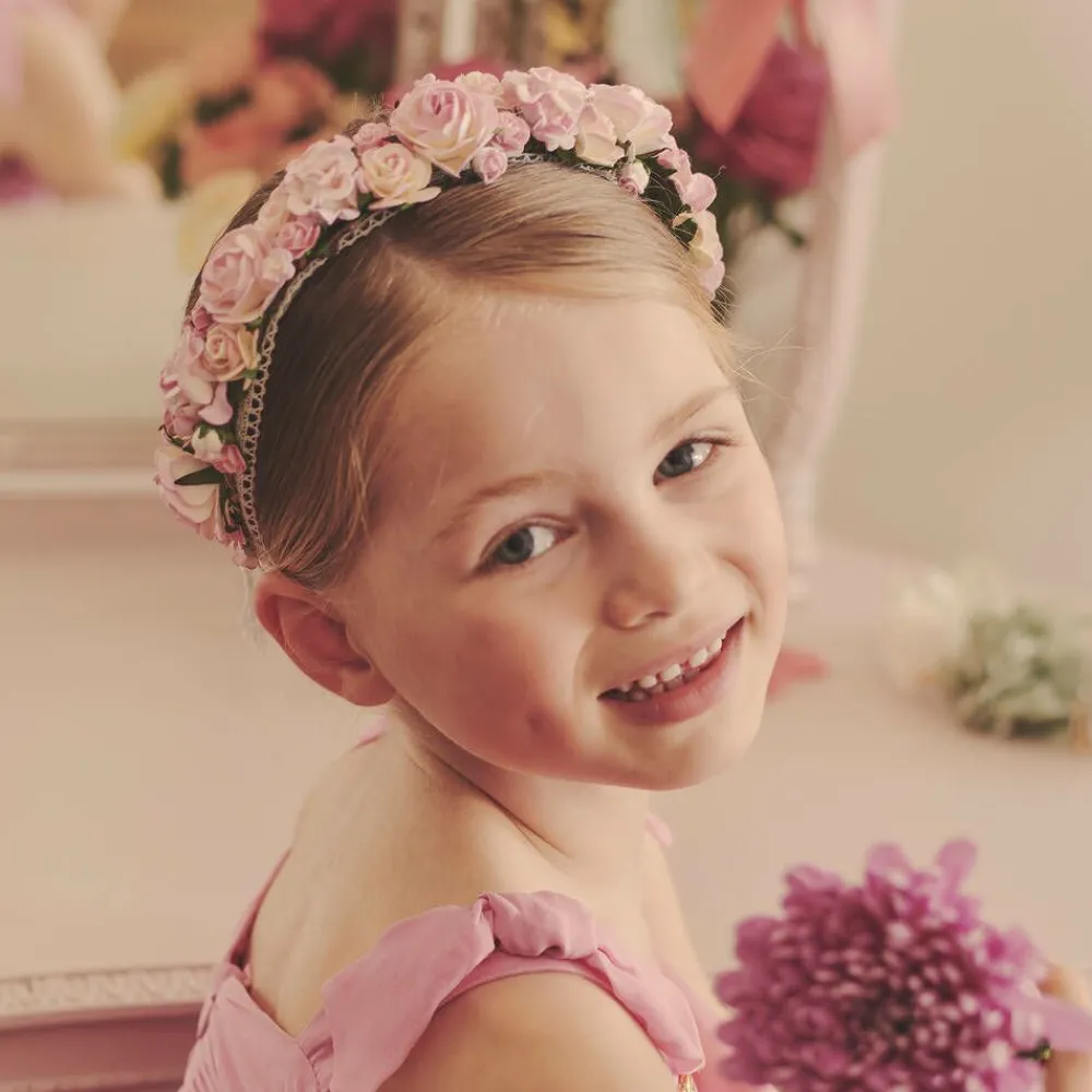 Sienna Likes To Party Hair Accessories*Girls Pink Rose & Lace Garland