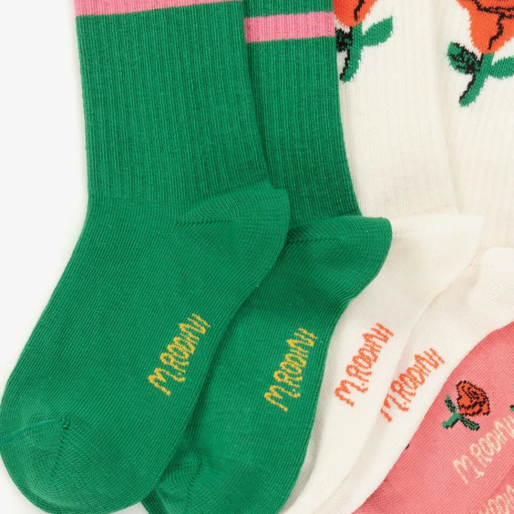 Mini Rodini Socks*Girls Pink Roses Organic Cotton Socks (3 Pack)