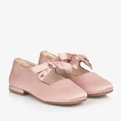 Mayoral Bar Shoes|Bar Shoes*Girls Pink Satin Bow Shoes