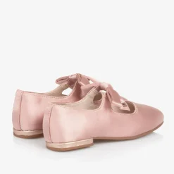 Mayoral Bar Shoes|Bar Shoes*Girls Pink Satin Bow Shoes