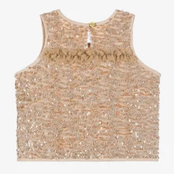 Angels Face Tops*Girls Pink Sequinned Sleeveless Top Caramel