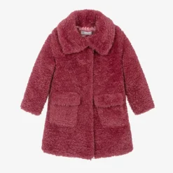 Monnalisa Coats & Jackets*Girls Pink Teddy Fleece Coat