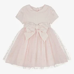 Lapin House Dresses*Girls Pink Twill & Tulle Pearl Bead Dress