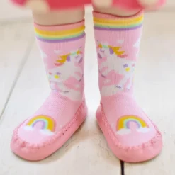 Powell Craft Slippers|Slippers*Girls Pink Unicorn Slipper Socks