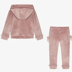 Caramelo Kids Tracksuits*Girls Pink Velour & Tulle Bow Tracksuit