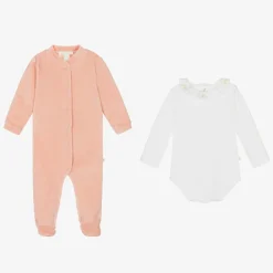 Marie-Chantal Gifts|Babysuits*Girls Pink Velour Angel Wings Babygrow Set
