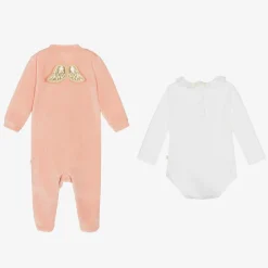 Marie-Chantal Gifts|Babysuits*Girls Pink Velour Angel Wings Babygrow Set