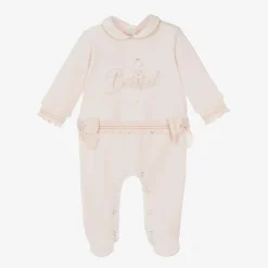 Lapin House Babysuits*Girls Pink Velour Ballerina Babygrow