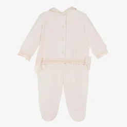Lapin House Babysuits*Girls Pink Velour Ballerina Babygrow