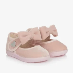 Monnalisa Bar Shoes*Girls Pink Velvet Bow Shoes